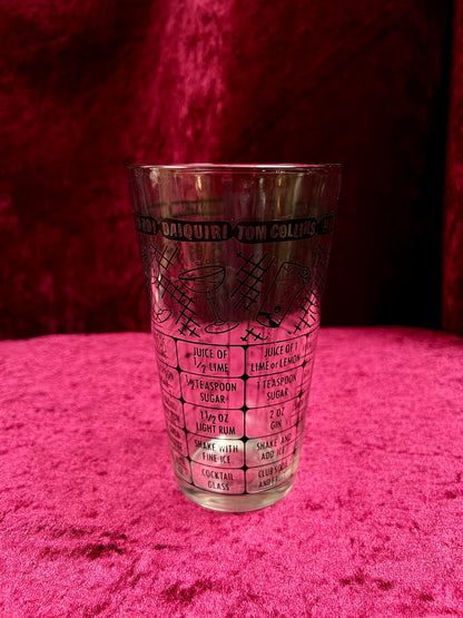Vintage Glass Cocktail Recipe Tumbler Pair - Mismatched Mid Century Barware