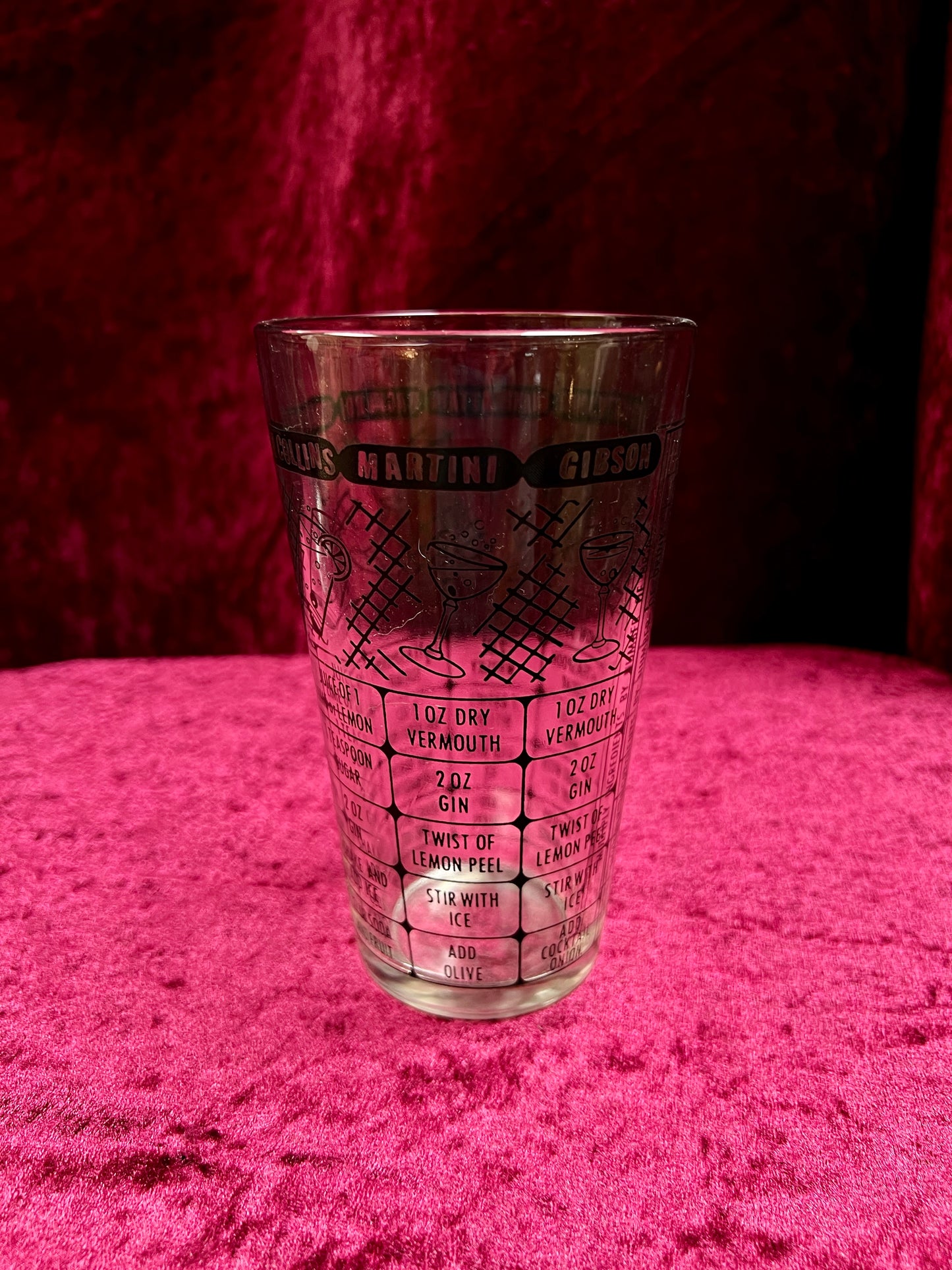 Vintage Glass Cocktail Recipe Tumbler Pair - Mismatched Mid Century Barware