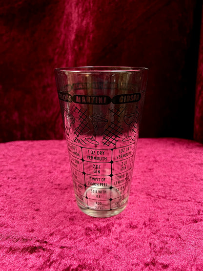 Vintage Glass Cocktail Recipe Tumbler Pair - Mismatched Mid Century Barware