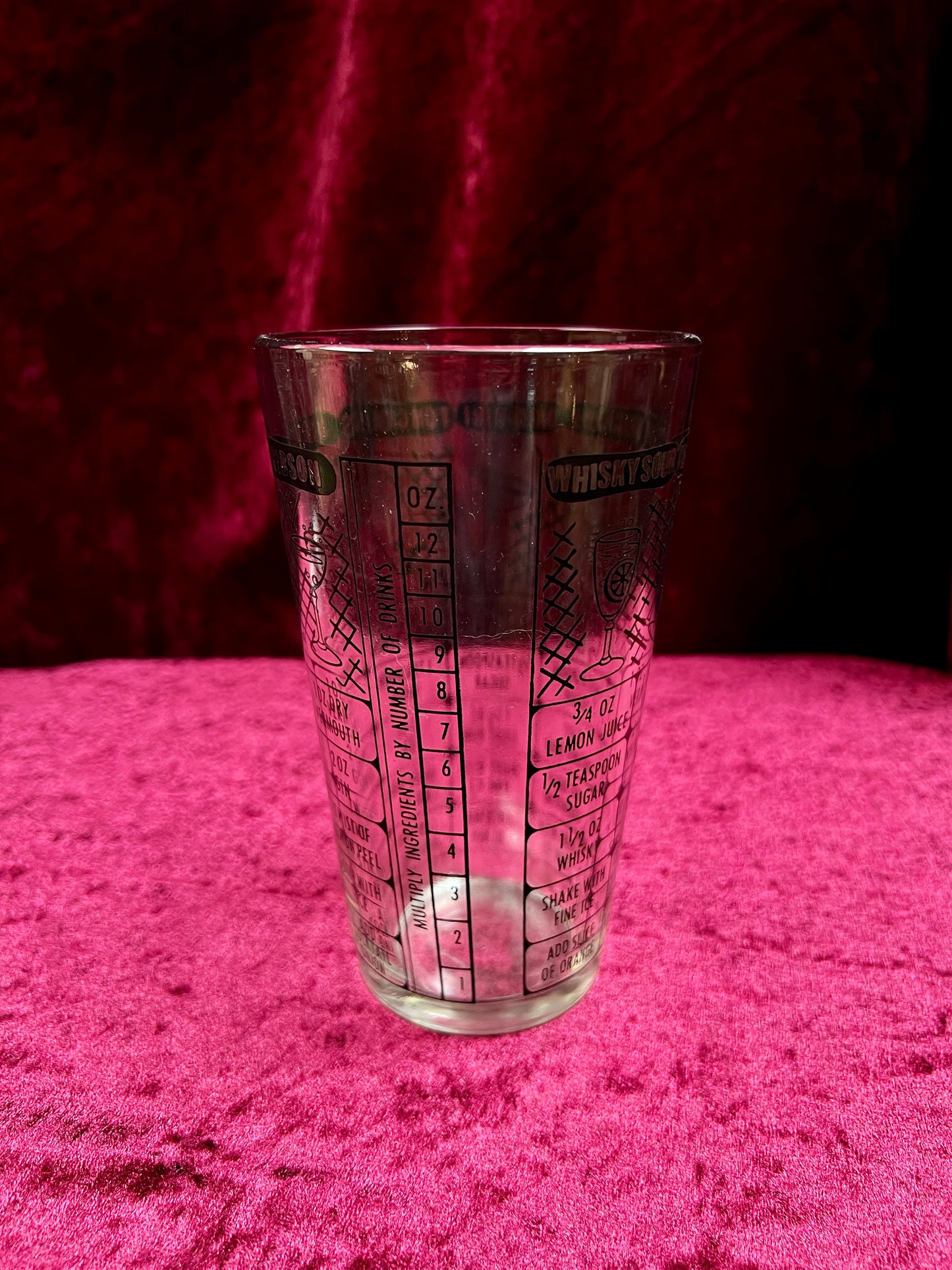 Vintage Glass Cocktail Recipe Tumbler Pair - Mismatched Mid Century Barware
