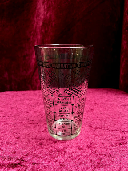Vintage Glass Cocktail Recipe Tumbler Pair - Mismatched Mid Century Barware