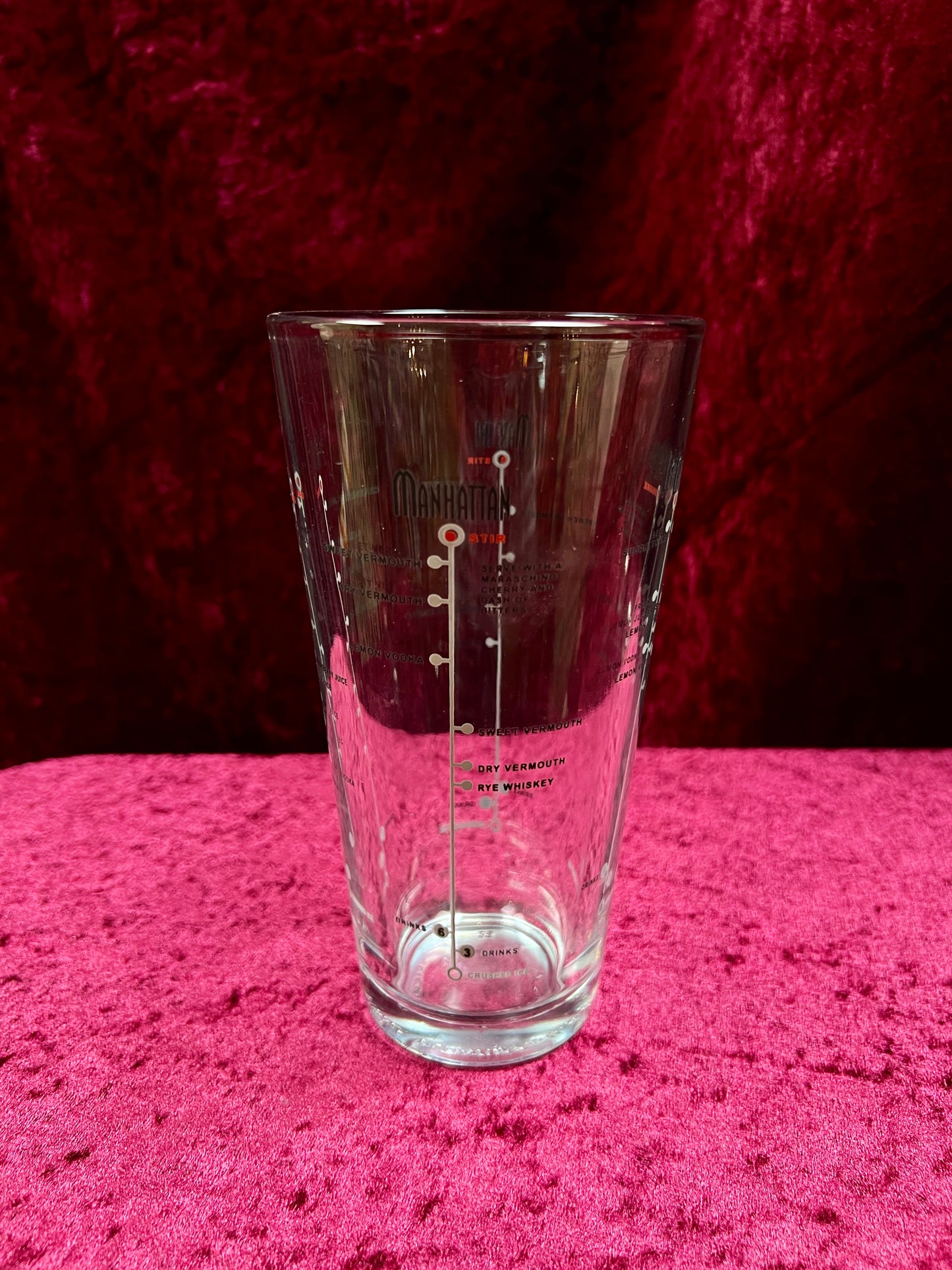 Vintage Glass Cocktail Recipe Tumbler Pair - Mismatched Mid Century Barware