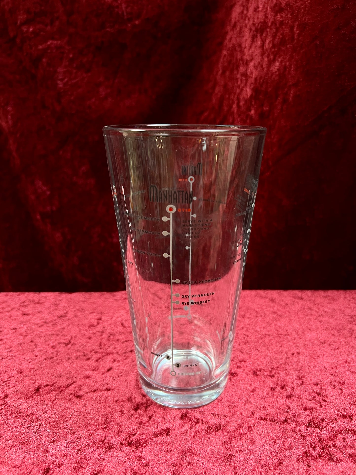 Vintage Glass Cocktail Recipe Tumbler Pair - Mismatched Mid Century Barware