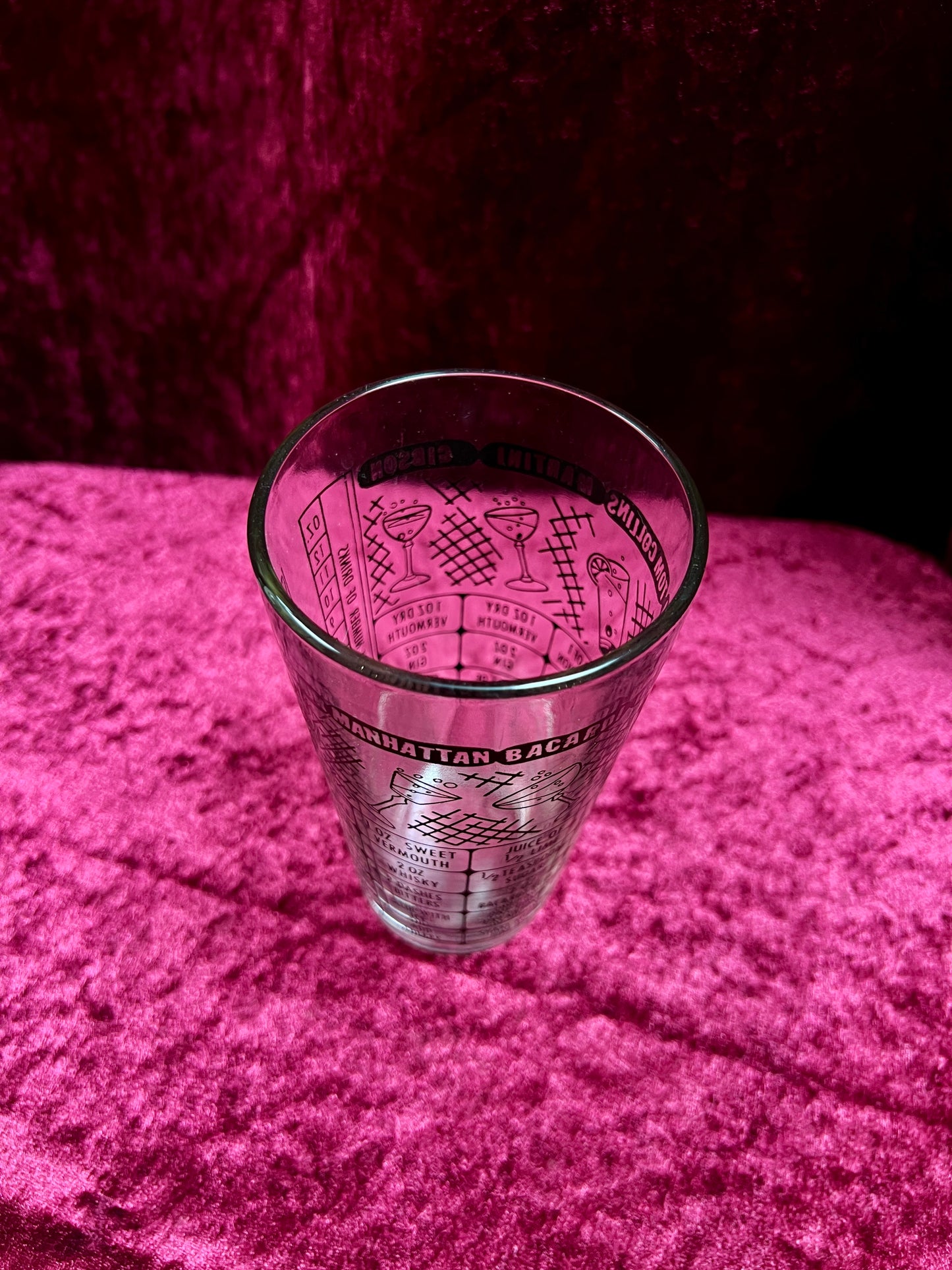 Vintage Glass Cocktail Recipe Tumbler Pair - Mismatched Mid Century Barware