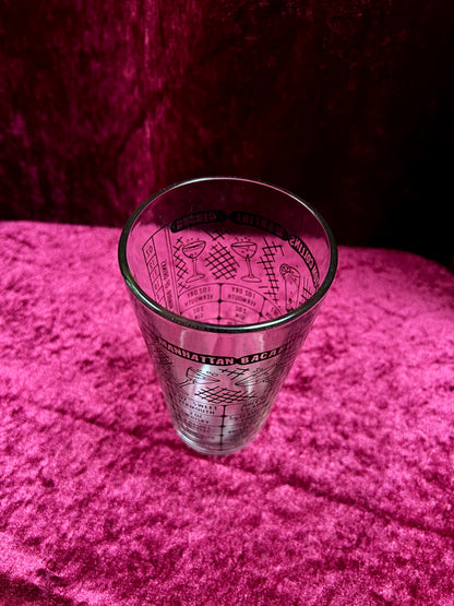 Vintage Glass Cocktail Recipe Tumbler Pair - Mismatched Mid Century Barware