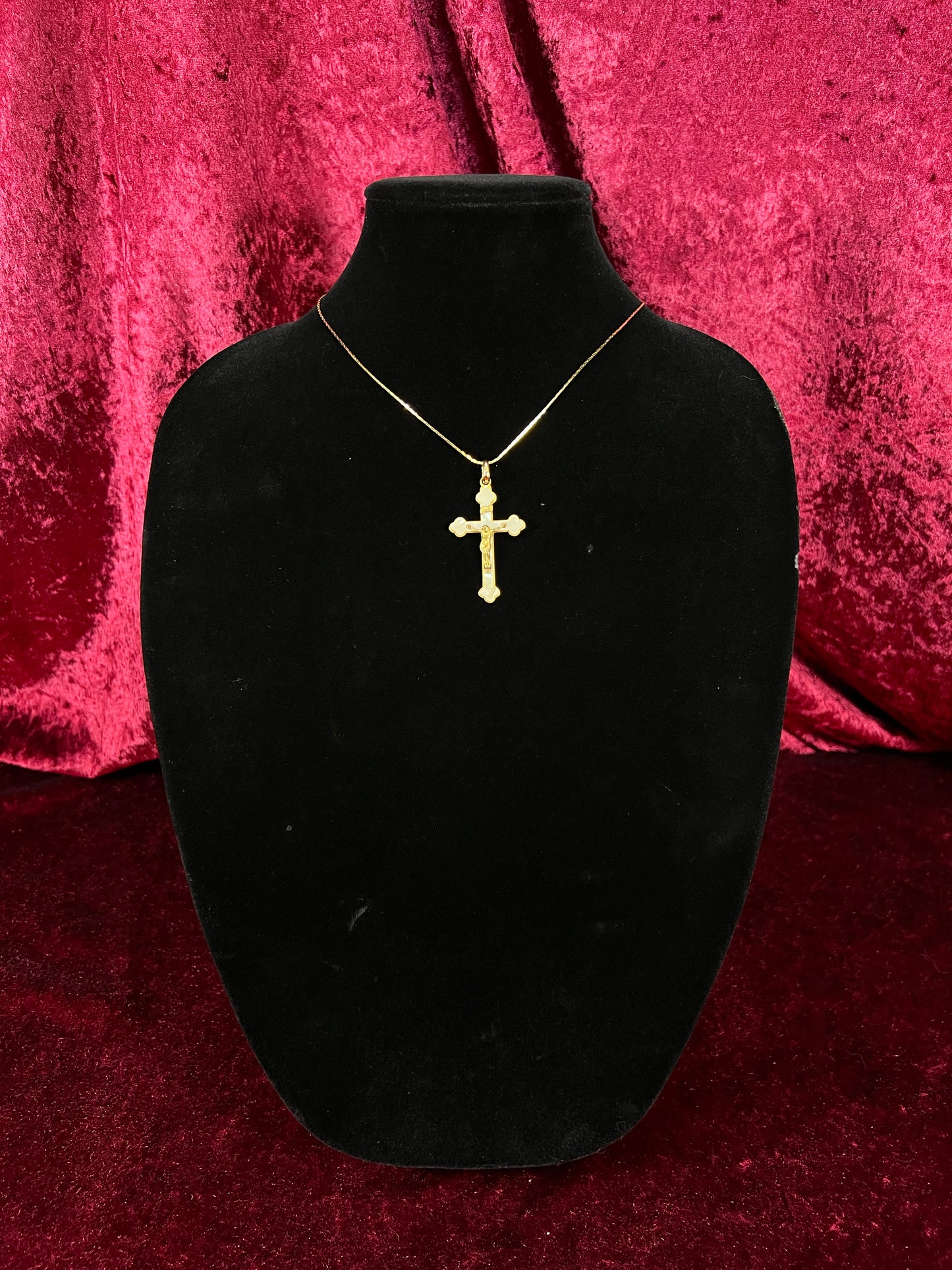 Vintage Gold Tone Cross Necklace - White Enamel Crucifix Pendant