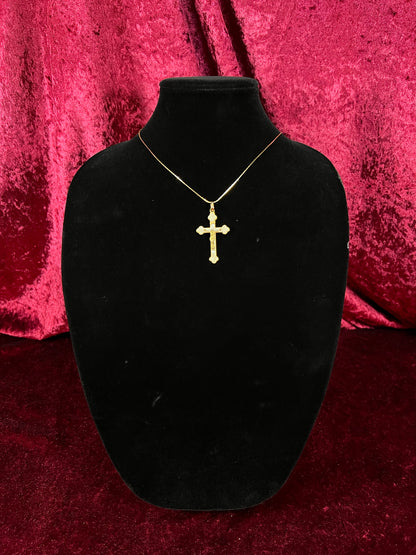 Vintage Gold Tone Cross Necklace - White Enamel Crucifix Pendant