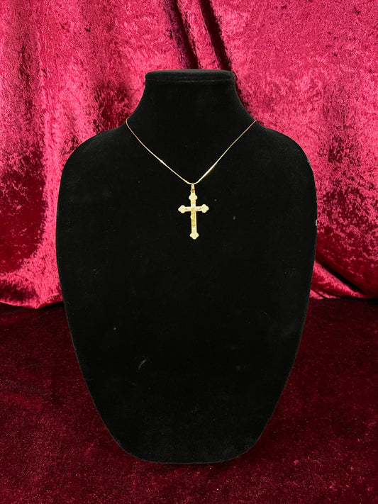 Vintage Gold Tone Cross Necklace - White Enamel Crucifix Pendant