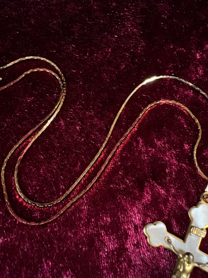 Vintage Gold Tone Cross Necklace - White Enamel Crucifix Pendant