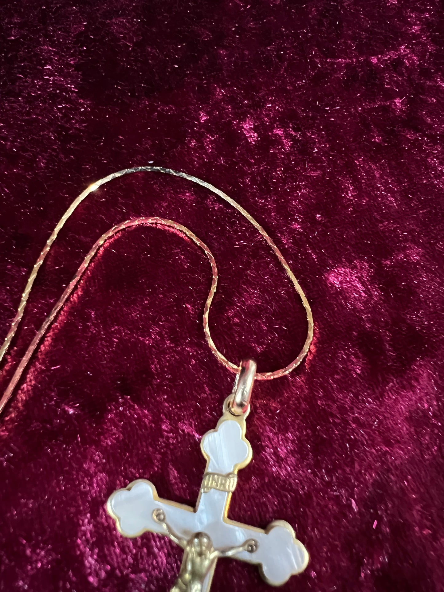 Vintage Gold Tone Cross Necklace - White Enamel Crucifix Pendant
