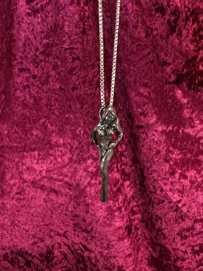Vintage Silver Metal Necklace - Nude Goddess Figural Pendant
