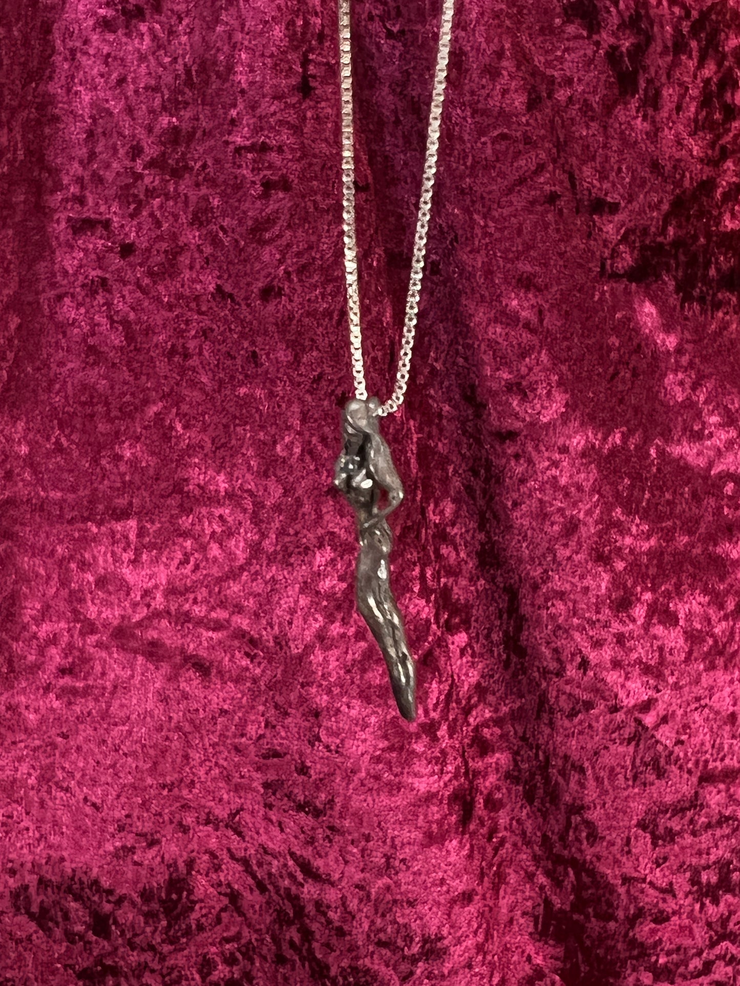 Vintage Silver Metal Necklace - Nude Goddess Figural Pendant