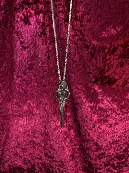 Vintage Silver Metal Necklace - Nude Goddess Figural Pendant