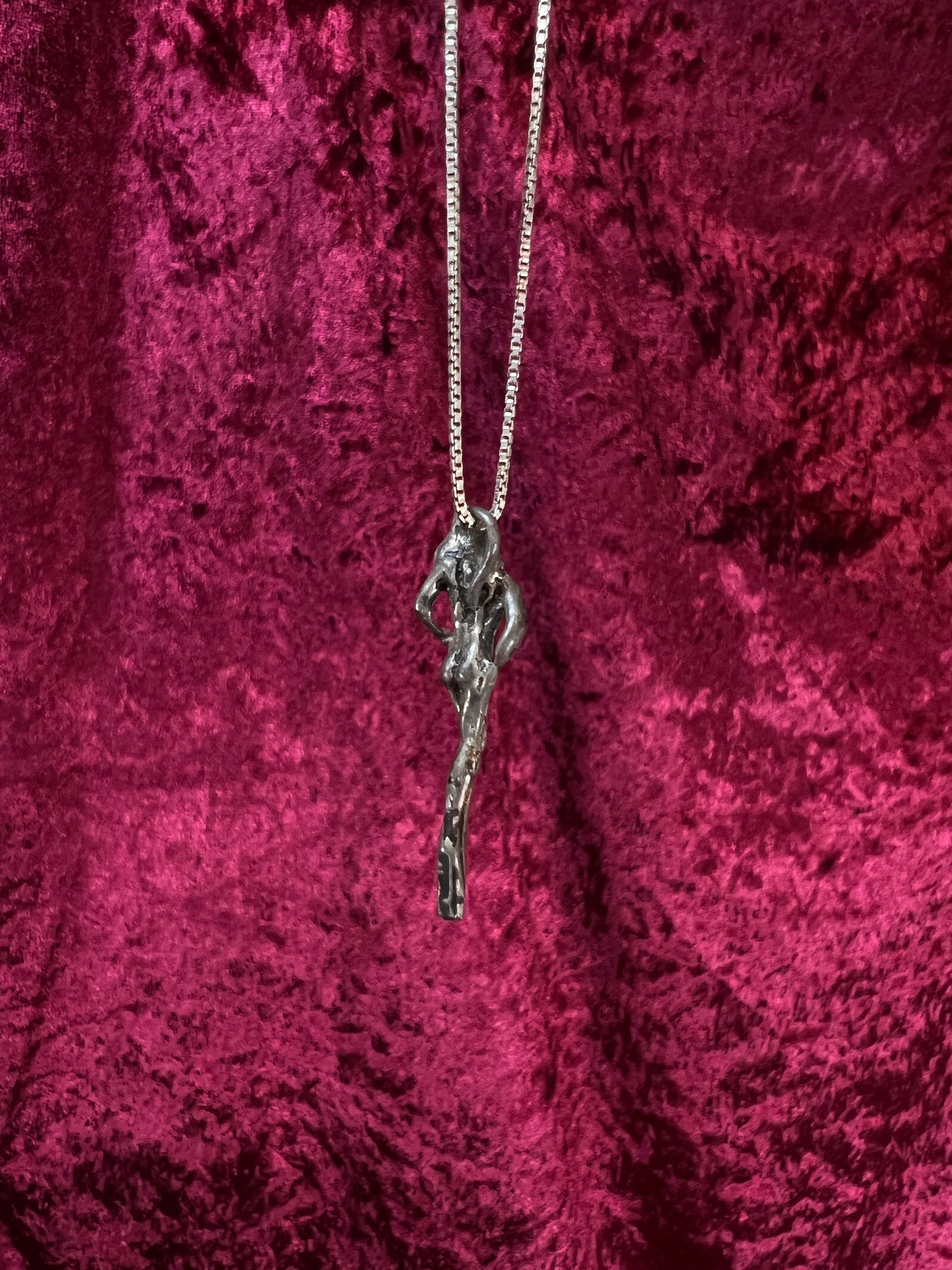 Vintage Silver Metal Necklace - Nude Goddess Figural Pendant