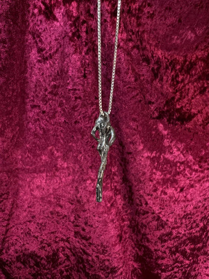 Vintage Silver Metal Necklace - Nude Goddess Figural Pendant