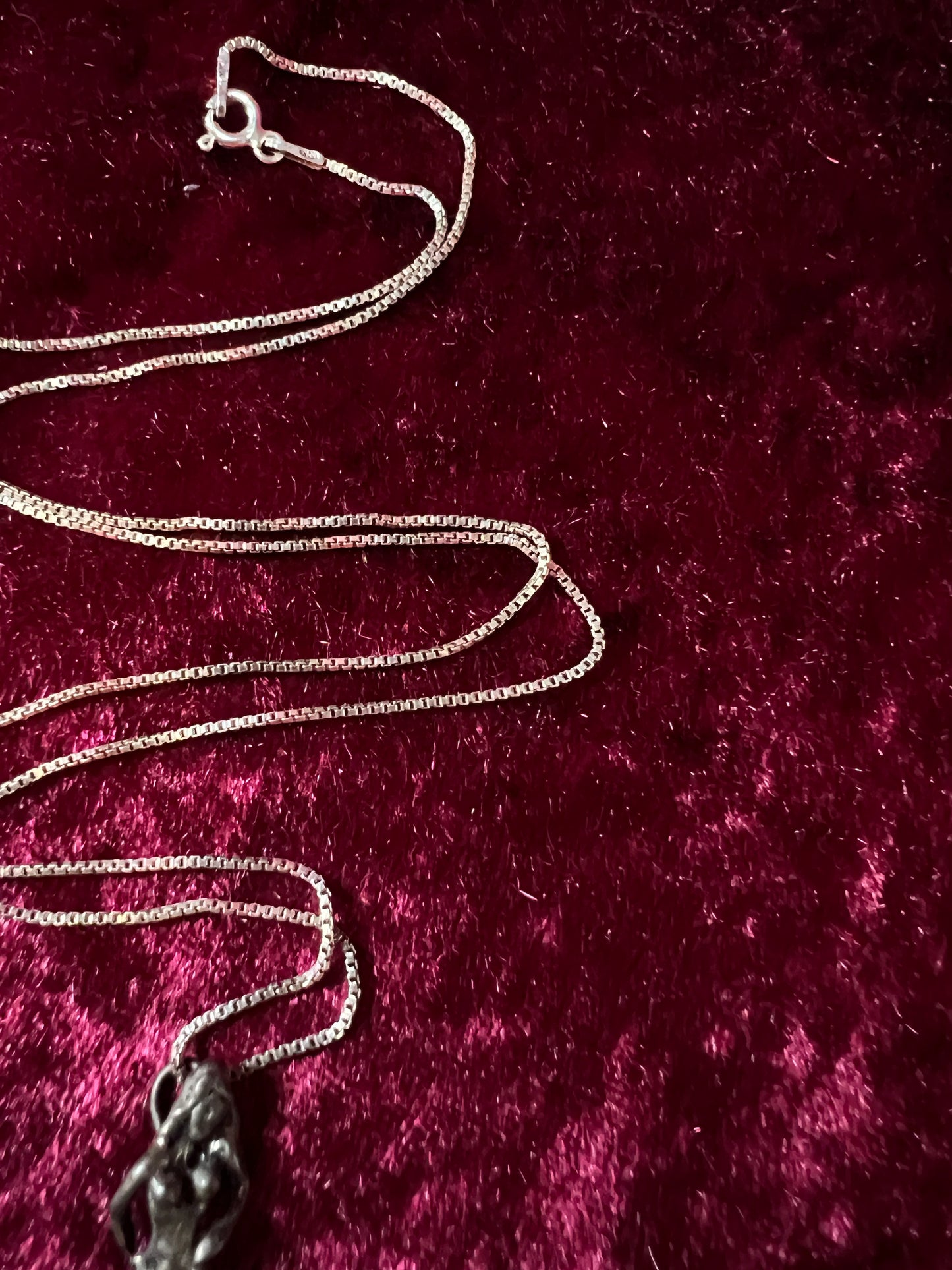 Vintage Silver Metal Necklace - Nude Goddess Figural Pendant