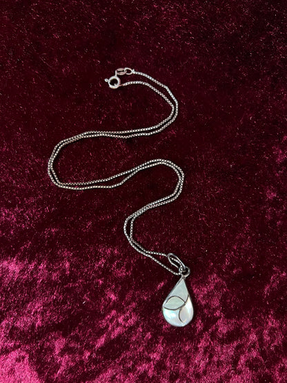 Vintage Mother of Pearl Necklace - Teardrop Pendant Modernist Design