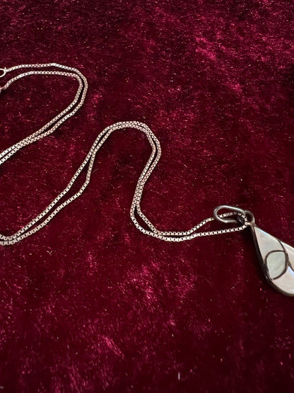 Vintage Mother of Pearl Necklace - Teardrop Pendant Modernist Design
