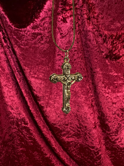 Vintage Silver Tone Necklace - Crucifix Cross Religious Pendant