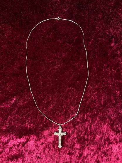 Vintage Silver Tone Necklace - Crucifix Cross Religious Pendant