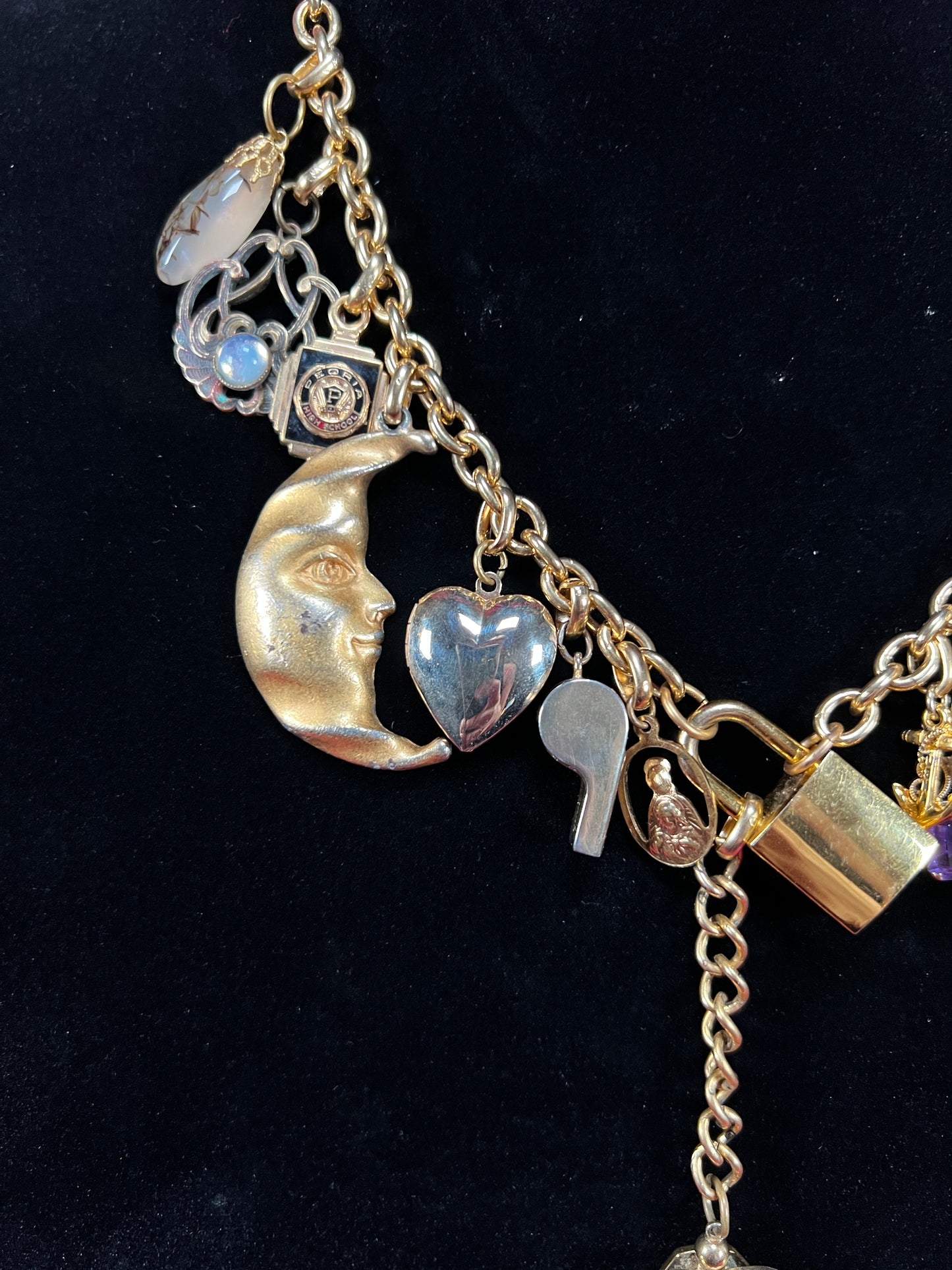 Vintage Gold Tone Trinket Charm Necklace - Eclectic Keepsake Statement Piece