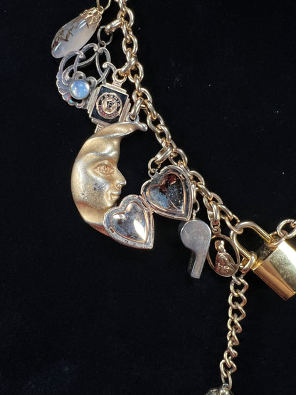 Vintage Gold Tone Trinket Charm Necklace - Eclectic Keepsake Statement Piece