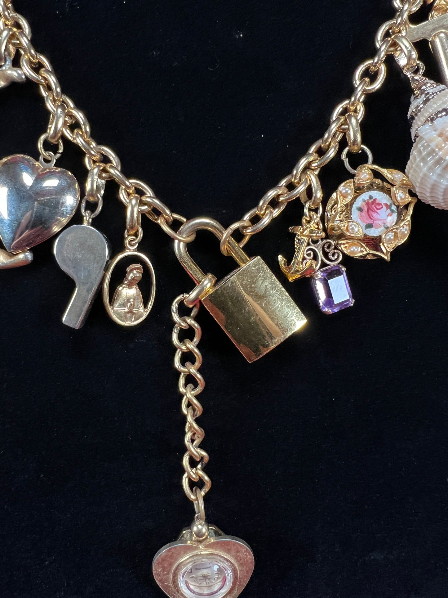 Vintage Gold Tone Trinket Charm Necklace - Eclectic Keepsake Statement Piece