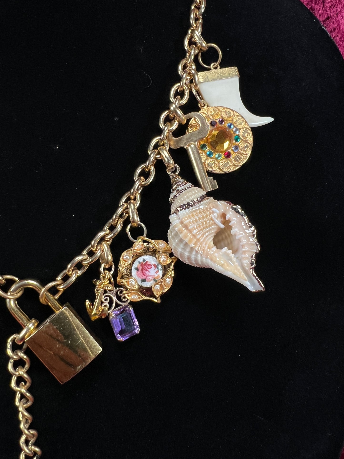 Vintage Gold Tone Trinket Charm Necklace - Eclectic Keepsake Statement Piece
