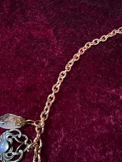 Vintage Gold Tone Trinket Charm Necklace - Eclectic Keepsake Statement Piece
