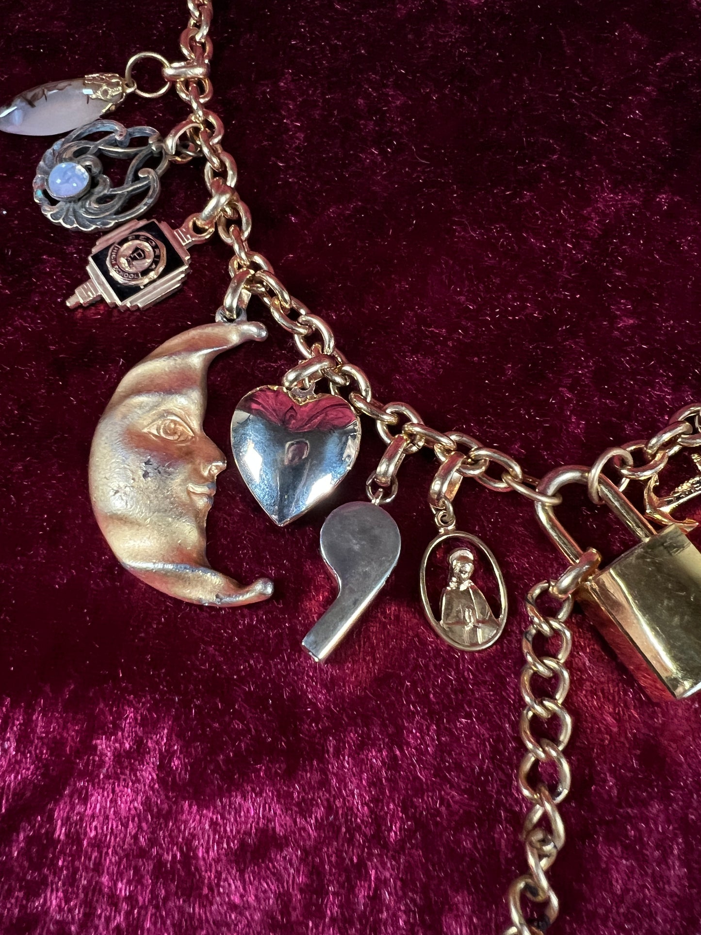 Vintage Gold Tone Trinket Charm Necklace - Eclectic Keepsake Statement Piece