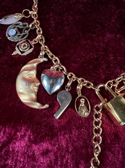 Vintage Gold Tone Trinket Charm Necklace - Eclectic Keepsake Statement Piece