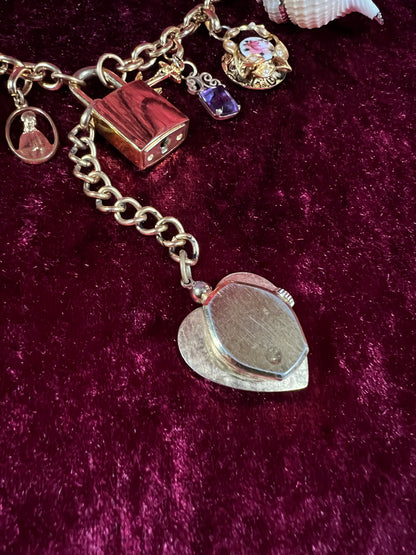 Vintage Gold Tone Trinket Charm Necklace - Eclectic Keepsake Statement Piece