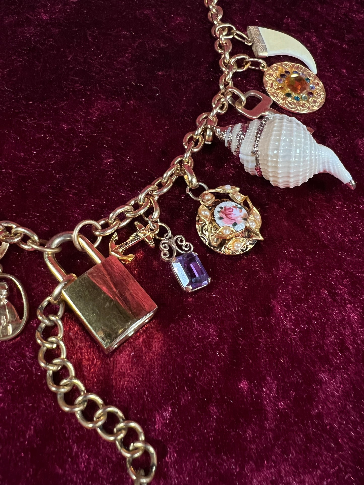 Vintage Gold Tone Trinket Charm Necklace - Eclectic Keepsake Statement Piece