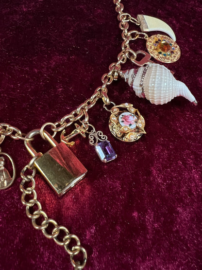 Vintage Gold Tone Trinket Charm Necklace - Eclectic Keepsake Statement Piece