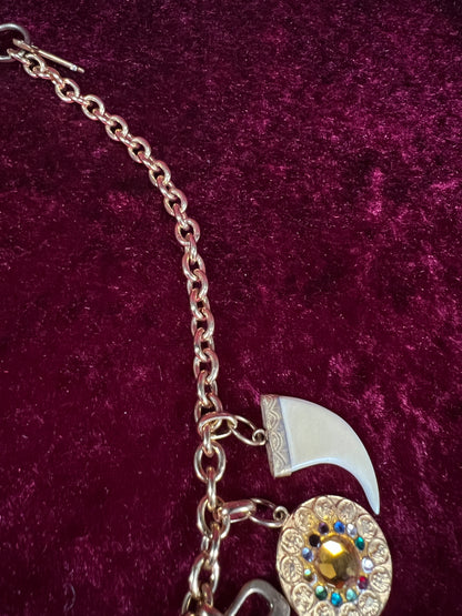 Vintage Gold Tone Trinket Charm Necklace - Eclectic Keepsake Statement Piece