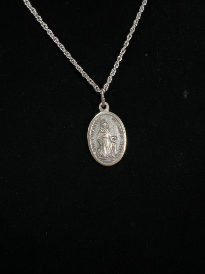 Vintage Silver Tone Pendant Necklace - Saint Francis Medal Religious Charm
