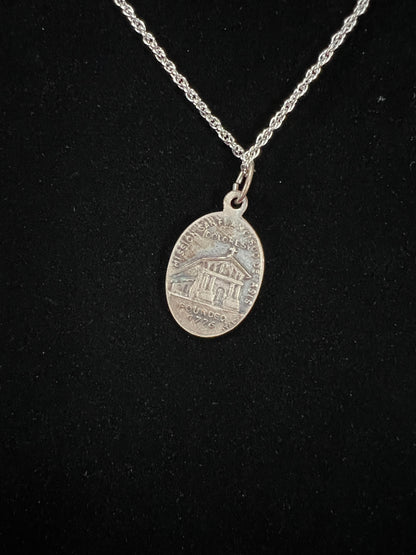 Vintage Silver Tone Pendant Necklace - Saint Francis Medal Religious Charm