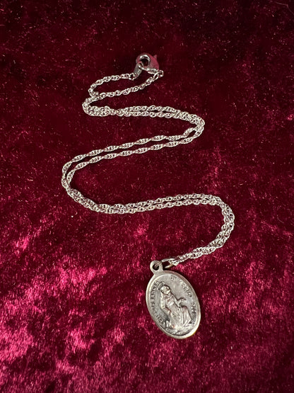 Vintage Silver Tone Pendant Necklace - Saint Francis Medal Religious Charm