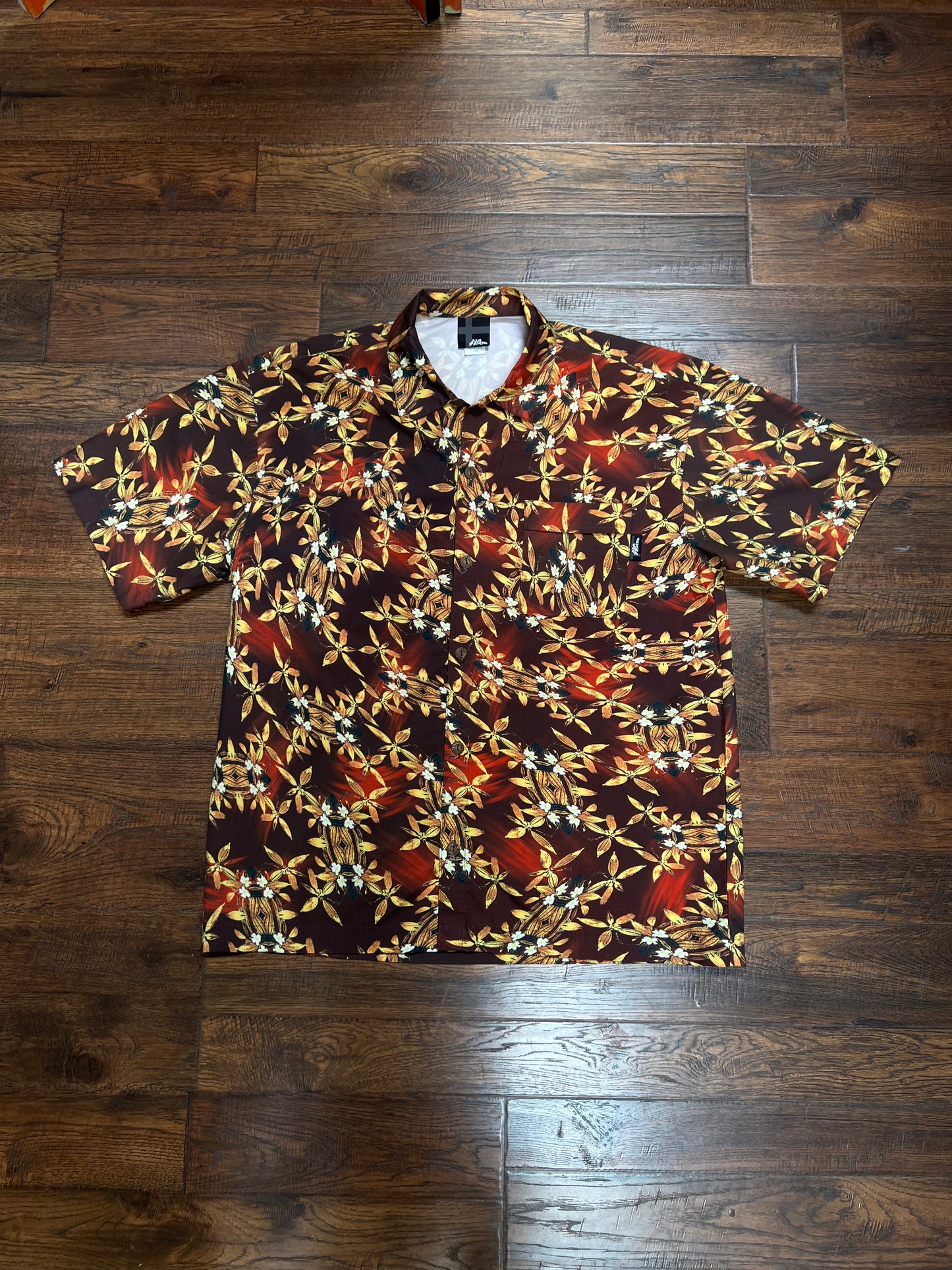 Vintage Rayon Hawaiian Shirt - No Fear Tiki Lantern Floral Print - Large