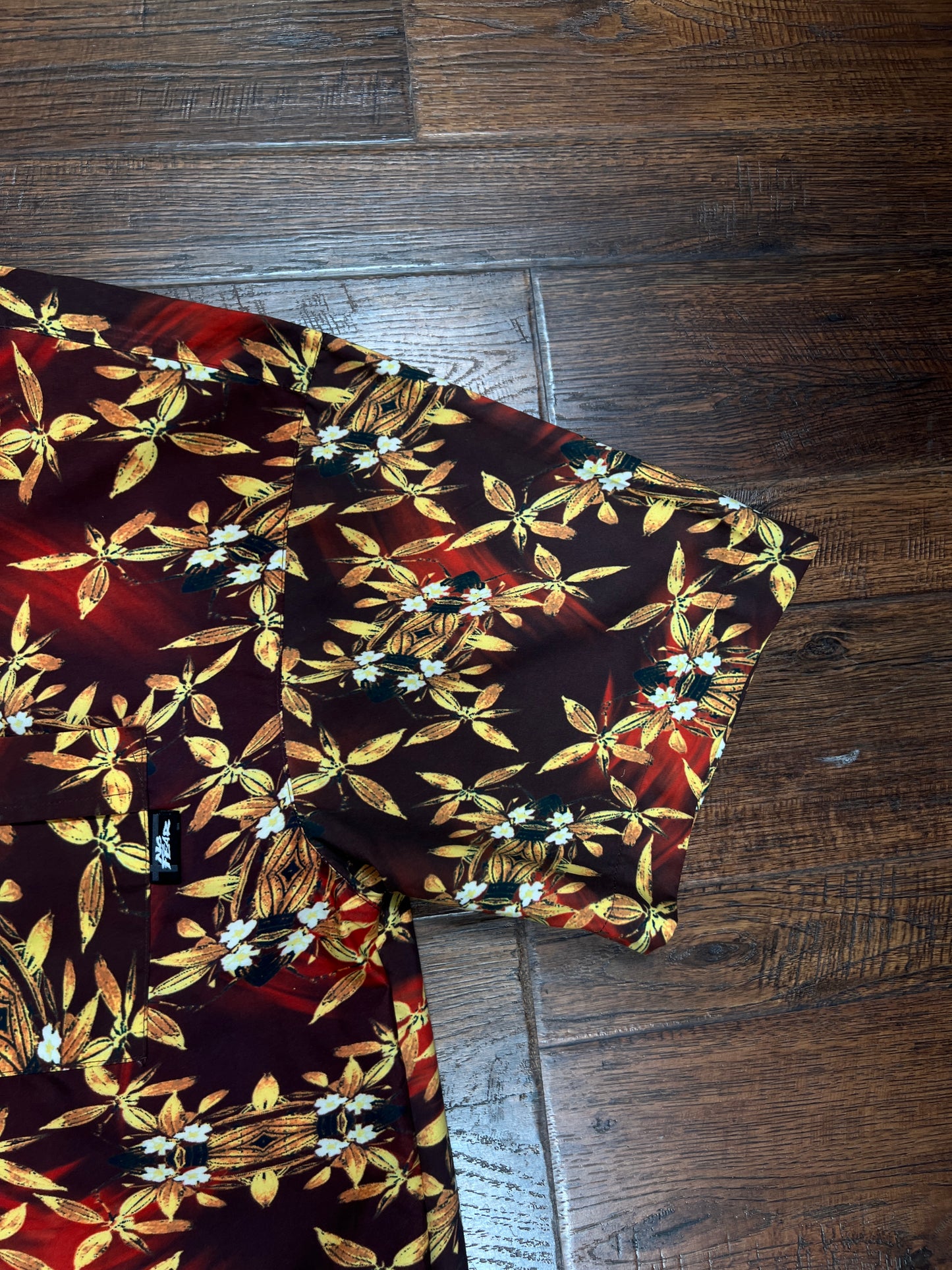 Vintage Rayon Hawaiian Shirt - No Fear Tiki Lantern Floral Print - Large