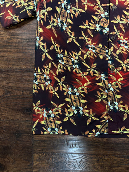 Vintage Rayon Hawaiian Shirt - No Fear Tiki Lantern Floral Print - Large