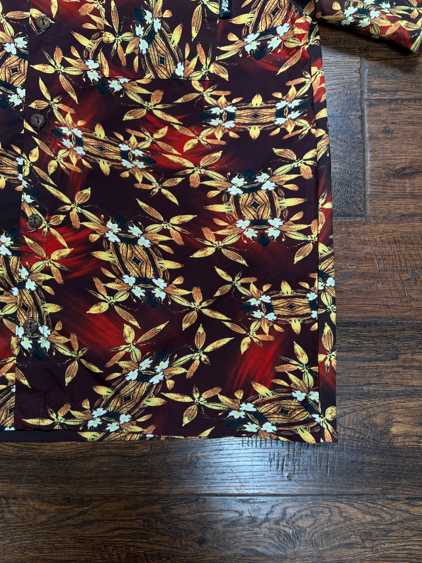Vintage Rayon Hawaiian Shirt - No Fear Tiki Lantern Floral Print - Large