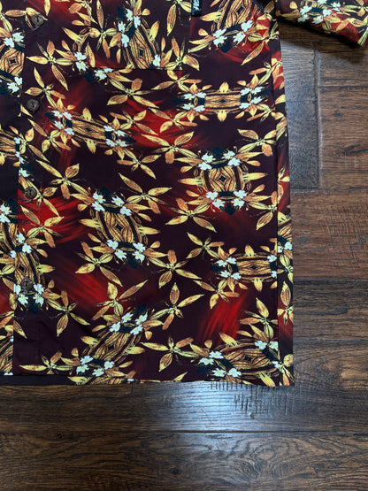 Vintage Rayon Hawaiian Shirt - No Fear Tiki Lantern Floral Print - Large