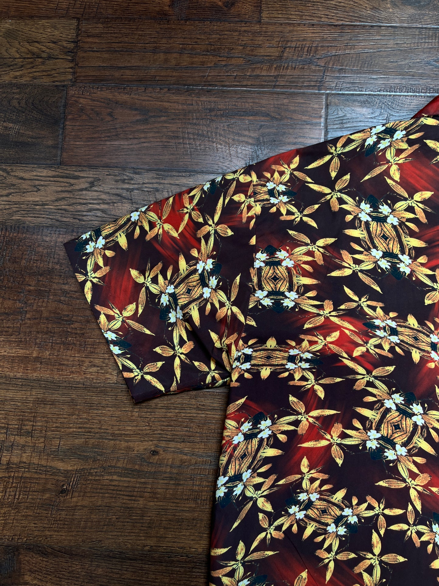 Vintage Rayon Hawaiian Shirt - No Fear Tiki Lantern Floral Print - Large