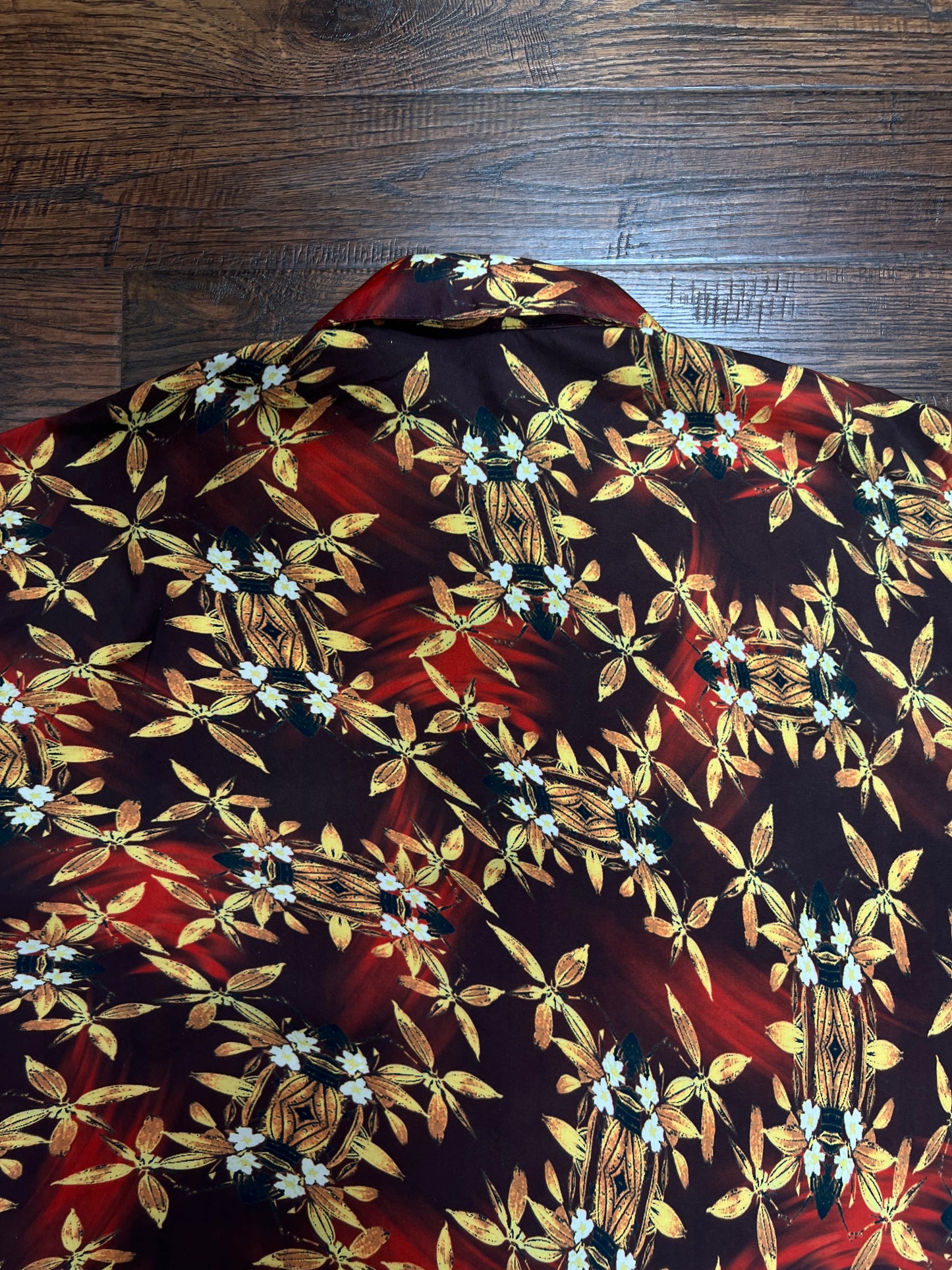 Vintage Rayon Hawaiian Shirt - No Fear Tiki Lantern Floral Print - Large