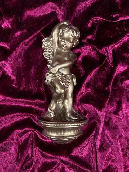 Vintage Chalkware Wall Sculpture – Cherub with Grapes Classical Figurine