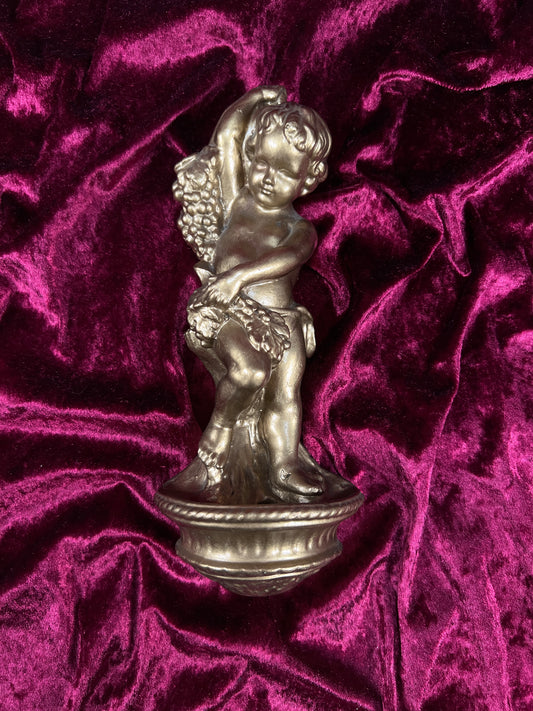 Vintage Chalkware Wall Sculpture – Cherub with Grapes Classical Figurine