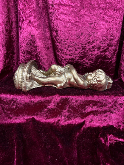 Vintage Chalkware Wall Sculpture – Cherub with Grapes Classical Figurine