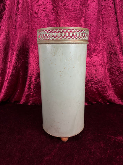 Vintage Plymouth Tole Metal Umbrella Stand – Hand Painted Toleware Daisies with Ball Feet