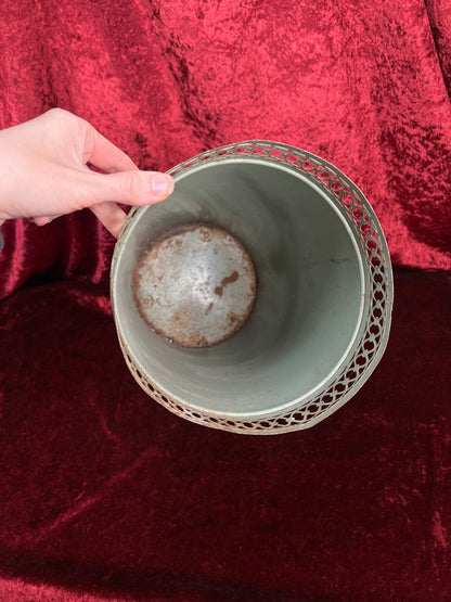 Vintage Plymouth Tole Metal Umbrella Stand – Hand Painted Toleware Daisies with Ball Feet
